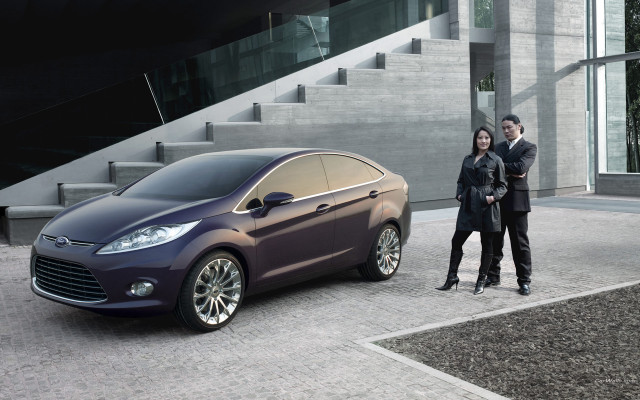 Man woman car building stairs free wallpaper - medium preview image