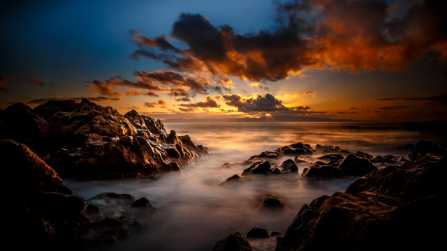 Sunset rocky beach clouds urban free wallpaper - medium preview image