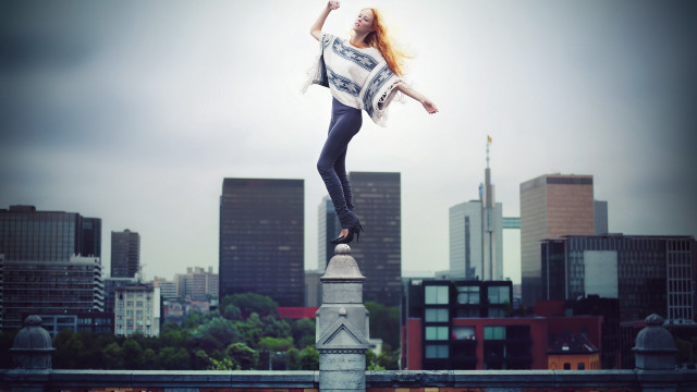 Woman pole city fashion balance free wallpaper - medium preview image