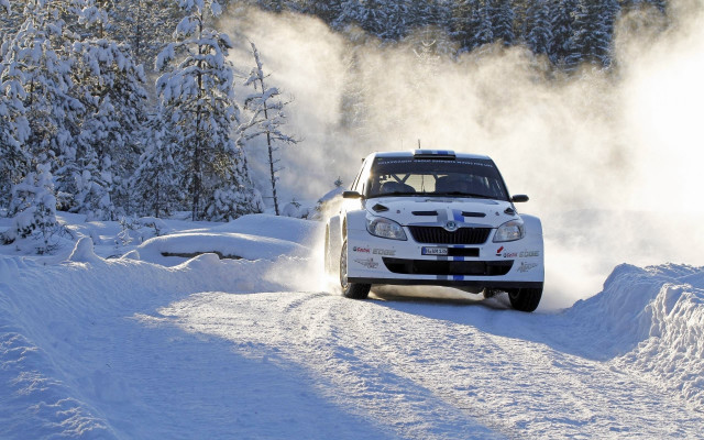 Snowy road car forest ocean free wallpaper - medium preview image