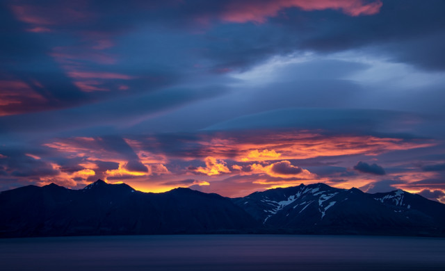 Sunset mountains clouds lake boat free wallpaper - medium preview image