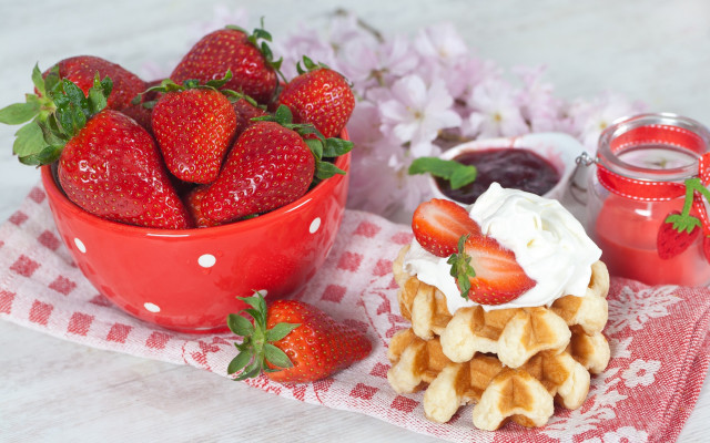 Strawberries waffles jam berries dessert free wallpaper - medium preview image