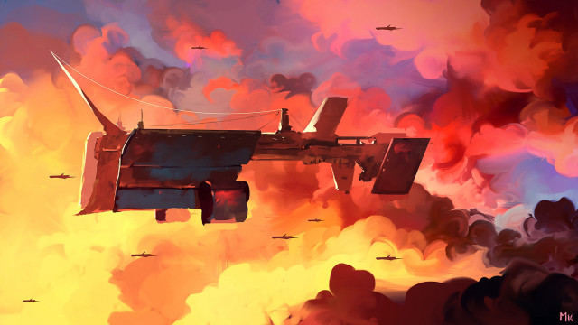 Plane cloudy sky dusk fantasy free wallpaper - medium preview image