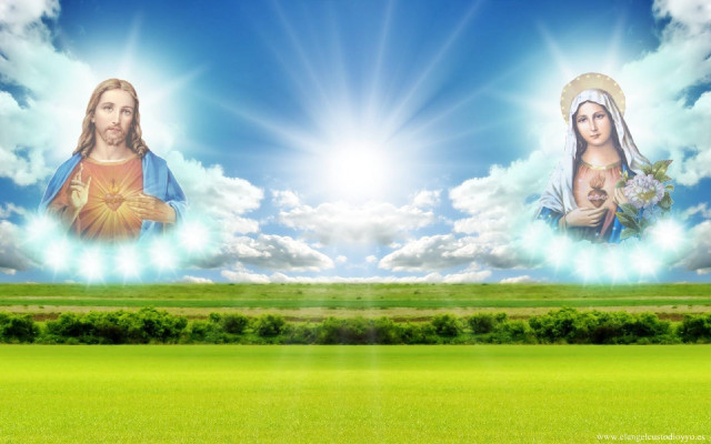 Jesus mary sky field grass free wallpaper - medium preview image