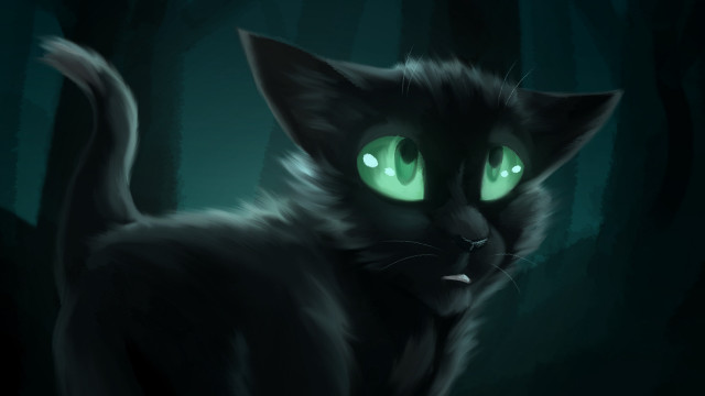 Black cat glowing green eyes free wallpaper - medium preview image