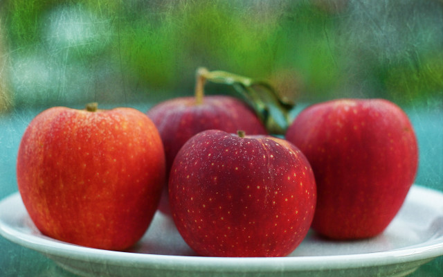 Three apples on plate outside free wallpaper - medium preview image