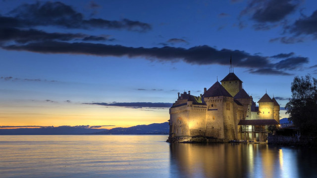 Castle lake night sky clouds free wallpaper - medium preview image