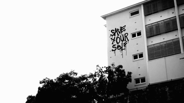 Graffiti building tree sky arthouse free wallpaper - medium preview image