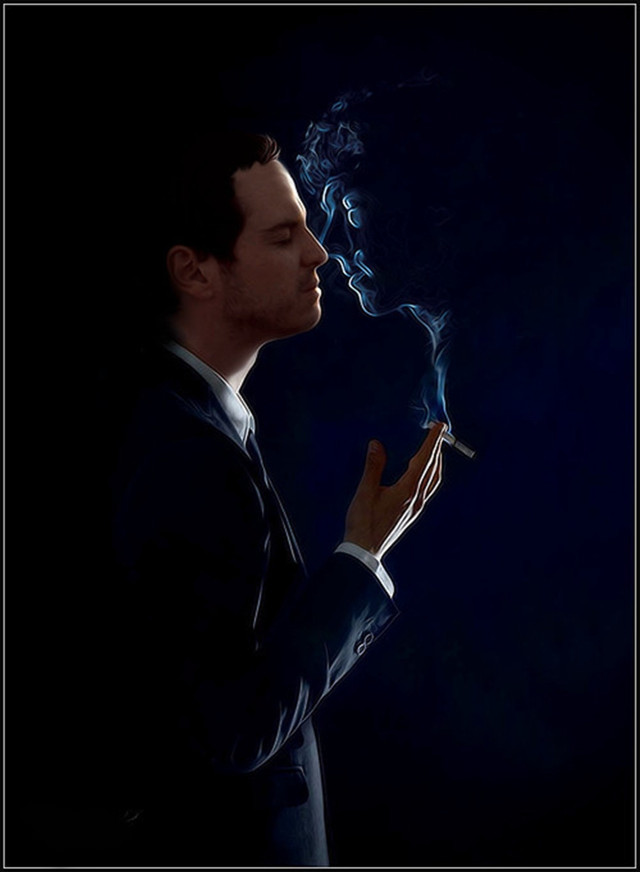 Man suit smoking cigarette dark free wallpaper - medium preview image