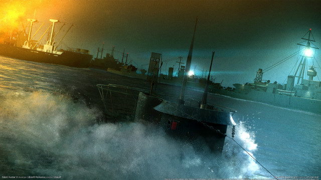 Large ship ocean city lights free wallpaper - medium preview image