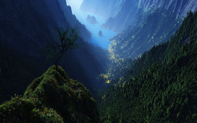 Valley tree mountains sky nature free wallpaper - medium preview image