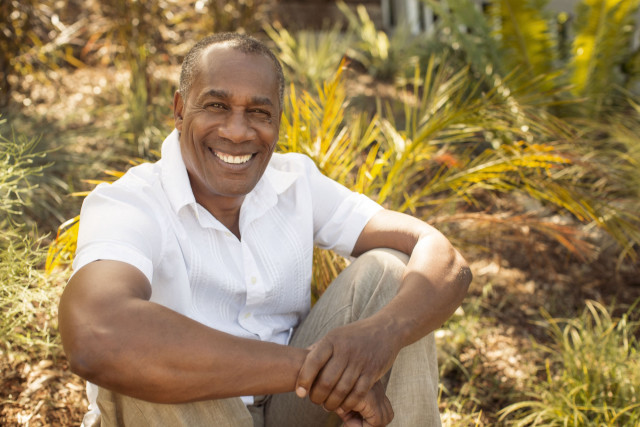 Man chair garden smiling arms free wallpaper - medium preview image