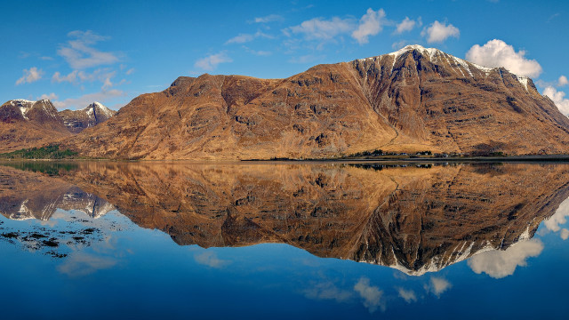 Mountain lake sky clouds symmetrical free wallpaper - medium preview image