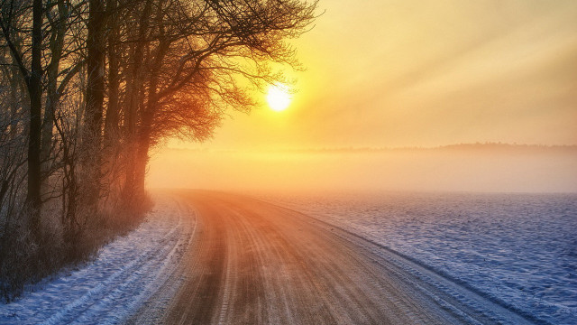 Snowy road mountain reflection orange free wallpaper - medium preview image