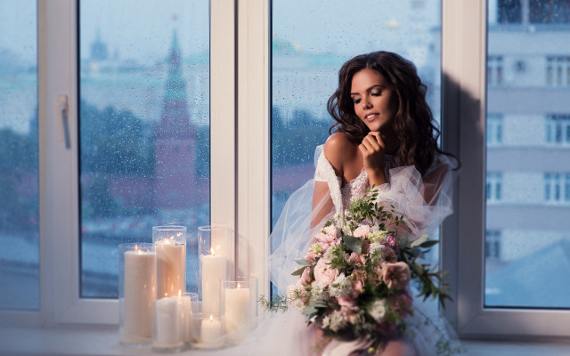 Wedding dress window candles flowers free wallpaper - medium preview image
