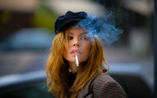 Woman smoking hat jacket blonde free wallpaper - medium preview image