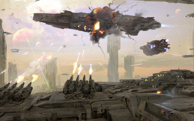 Futuristic fighter jet city smoke free wallpaper - medium preview image