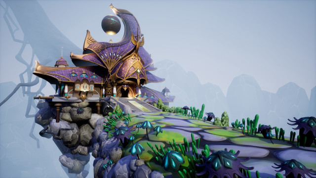 Futuristic house moon garden cliff free wallpaper - medium preview image