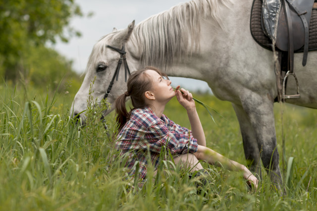 Girl horse grass portrait romanticism free wallpaper - medium preview image