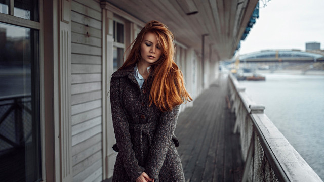 Red hair woman balcony city free wallpaper - medium preview image