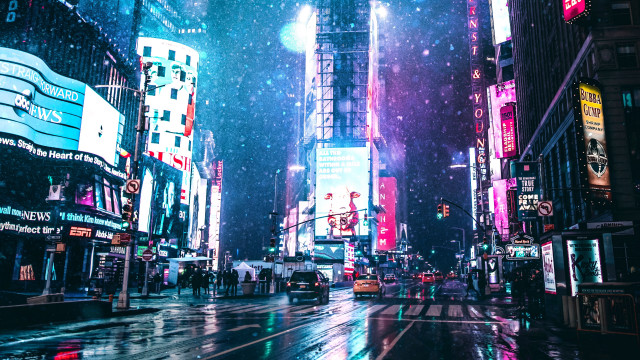 Neon rainy cityscape futurism matte free wallpaper - medium preview image