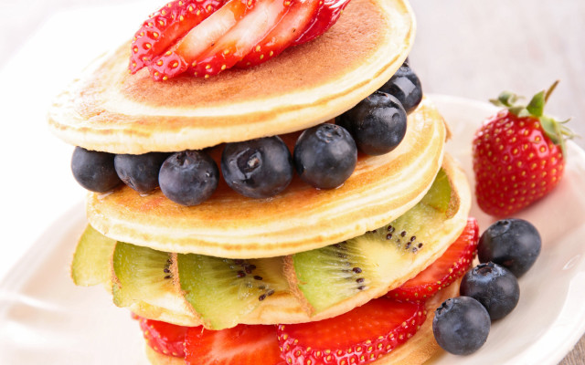 Pancakes fruit plate berries pastel free wallpaper - medium preview image