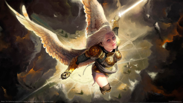 Woman angel sword flying wings free wallpaper - medium preview image