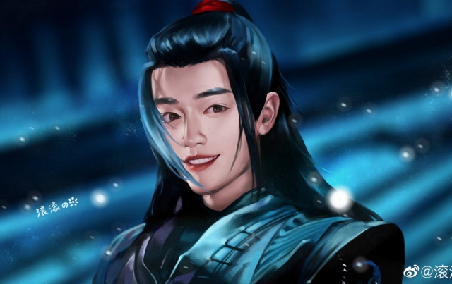 Black hair red bow blue free wallpaper - medium preview image
