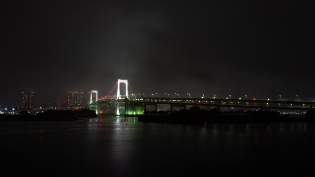 Night lit bridge cityscape skyscraper free wallpaper for desktop - medium preview image
