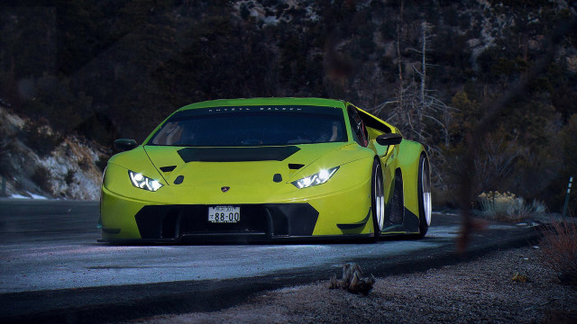 Yellow sports car night open free wallpaper - medium preview image