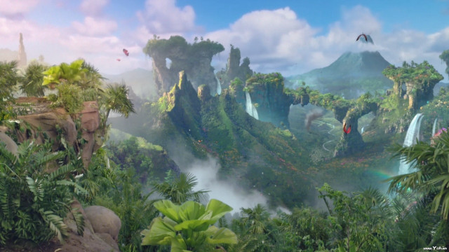Jungle waterfall birds flying sky free wallpaper - medium preview image