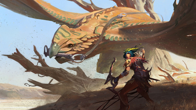 Woman dragon head bird desert free wallpaper - medium preview image