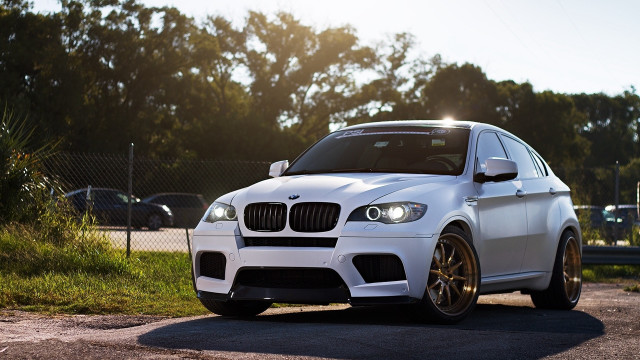 White car fence trees sun free wallpaper - medium preview image