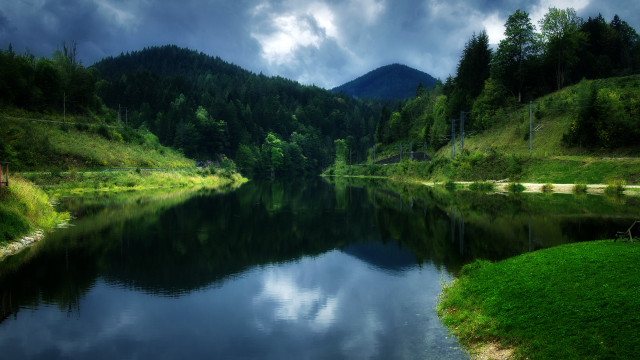 Lake forest mountain cloudy sky free wallpaper - medium preview image