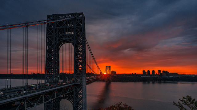 Bridge sunset city mountains horizon free wallpaper - medium preview image