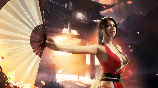 Woman red white dress fan free wallpaper - medium preview image