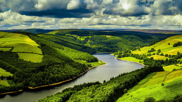 River valley clouds green landscape free wallpaper - medium preview image