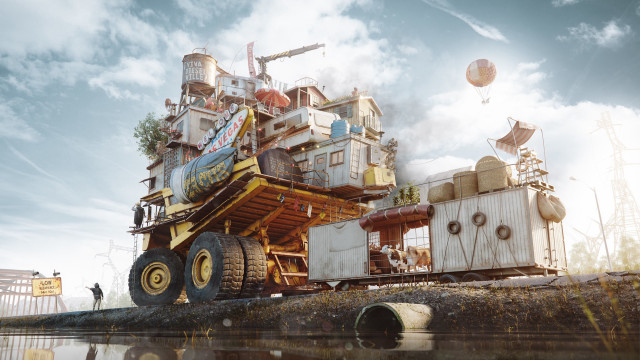 Large truck with crane waterbuilding free wallpaper - medium preview image