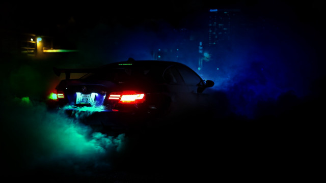 Dark street car smoke glowing free wallpaper - medium preview image