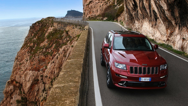 Red jeep cliff road ocean #2 free wallpaper - medium preview image