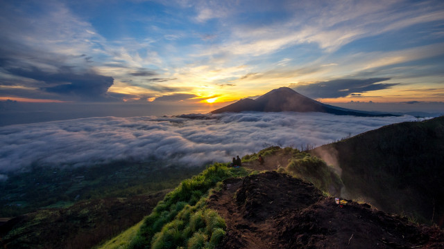 Mountain cloudy valley sunset skyline free wallpaper - medium preview image