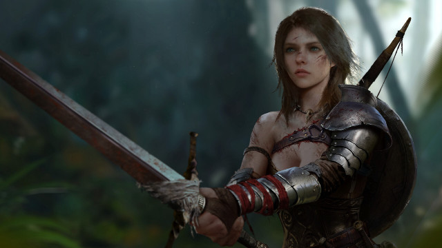 Warrior woman forest blood sword free wallpaper - medium preview image