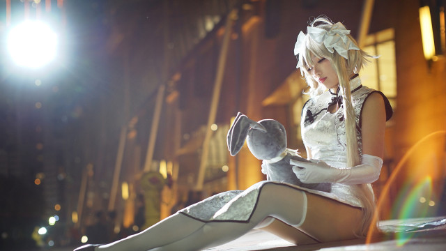 White dress blonde gothic sitting free wallpaper - medium preview image