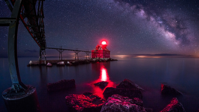 Lighthouse rocky shore night stars #3 free wallpaper - medium preview image