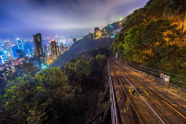 Train hillside city night stars free wallpaper - medium preview image