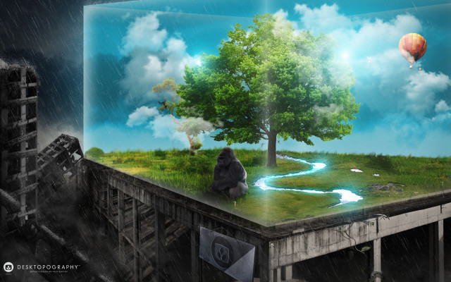 Tree river sky city cloud free wallpaper - medium preview image
