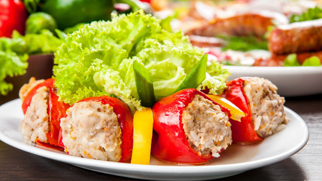 Meatballs vegetables salad fork food free wallpaper - medium preview image