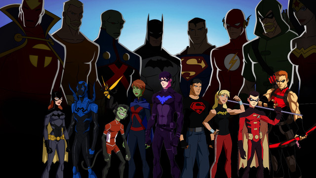 Superheroes swords standing line group free wallpaper - medium preview image