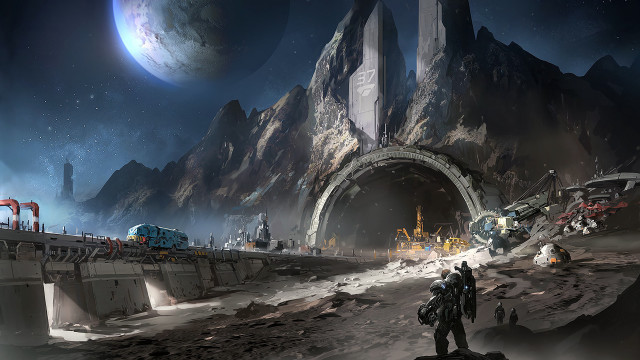 Sci fi mountain town train free wallpaper - medium preview image