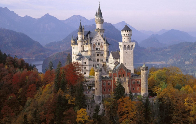 Castle tower forest lake mountains free wallpaper - medium preview image